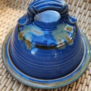 Vintage Signed Studio Pottery Mid Century Modern Blue Cheese/Butter Dome
